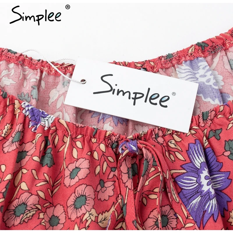 Женское летнее короткое платье Simplee, из двух частей, элегантный винтажный пляжный мини-сарафан с цветочным принтом, оборками и открытыми плечами