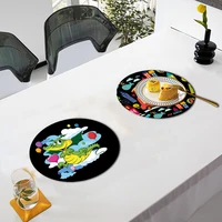 kitchen placemat coaster printed style pu leather placemat household table mat bowl mat waterproof kitchen accessories