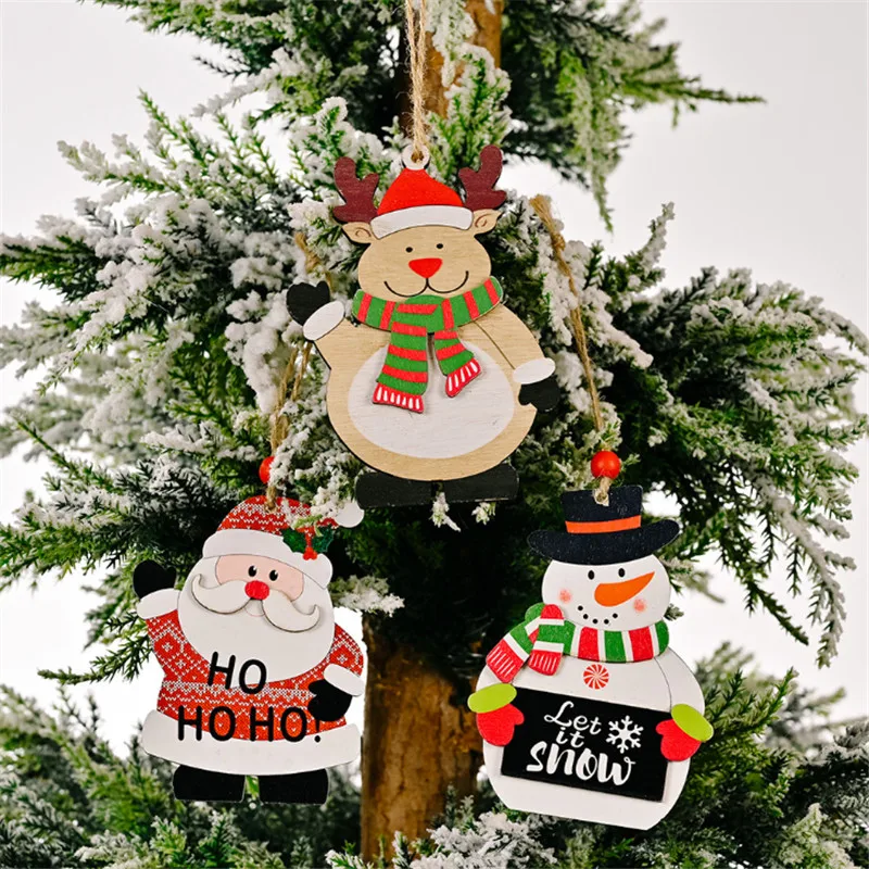

Navidad 2021 Christmas Tree Decoration Pendant Santa Snowman Elk Printed Wooden Pendant Christmas Gift Merry Christmas Decor