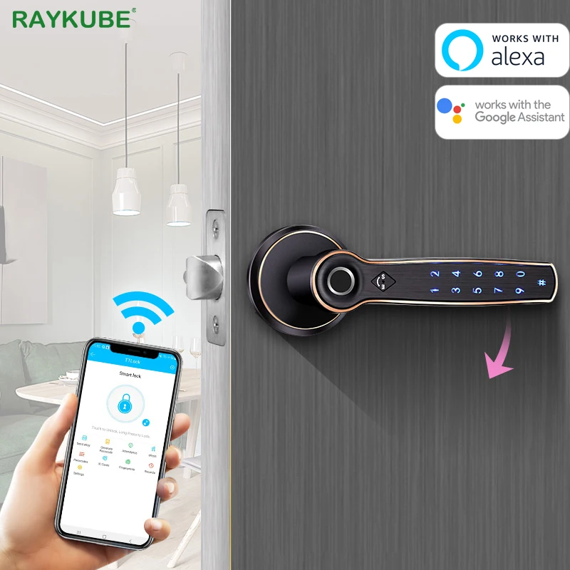 Дверной замок RAYKUBE электронный со сканером отпечатка пальца Bluetooth Wi-Fi |