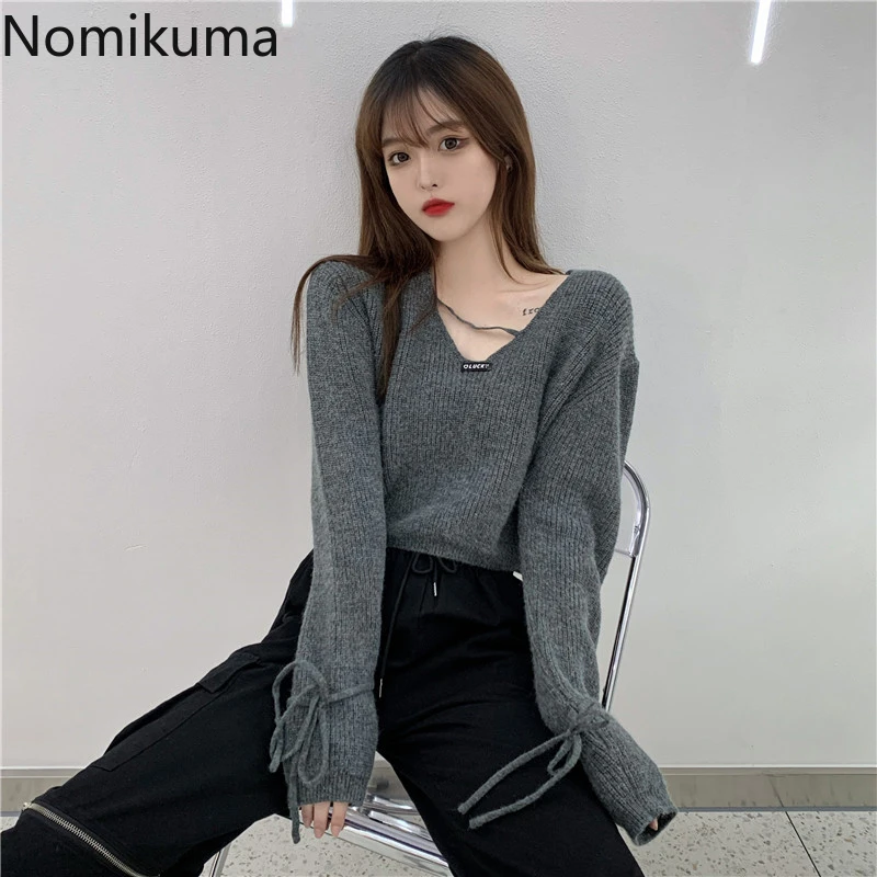 Свитер Nomikuma с V-образным вырезом Женский Короткий трикотажный пуловер на