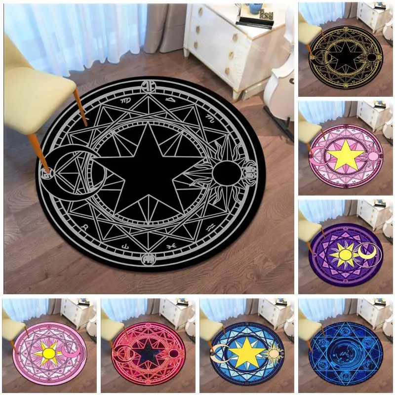 Мультяшный магический коврик Сакура круглый с карточками волшебный розовый