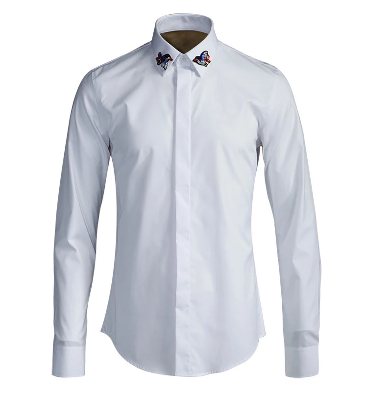 

Рубашка мужская приталенная с длинным рукавом, модная сорочка с нежными бусинами и птицами, в повседневном стиле