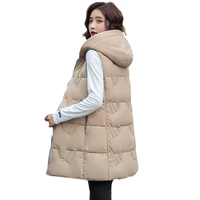 hooded long winter vest women sleeveless jacket two sides wear warm autumn winter cotton waistcoat women zipper coat outwear