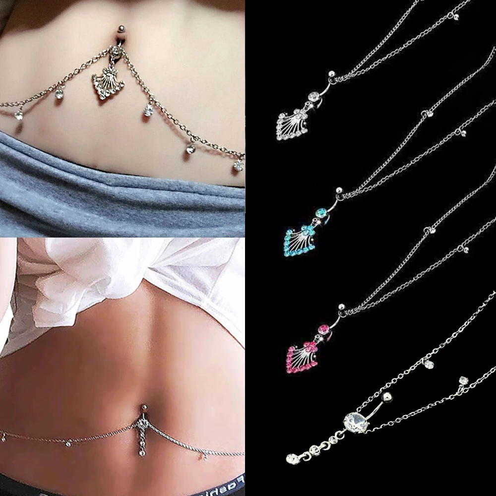 Кольцо для живота с голубым цирконием гипоаллергенное кольцо кулоном из 4 страз