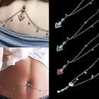 Кольцо для живота с голубым цирконием, гипоаллергенное кольцо с кулоном из 4 страз, на пуговицах, на талии, на пупок, ювелирные изделия для пирсинга