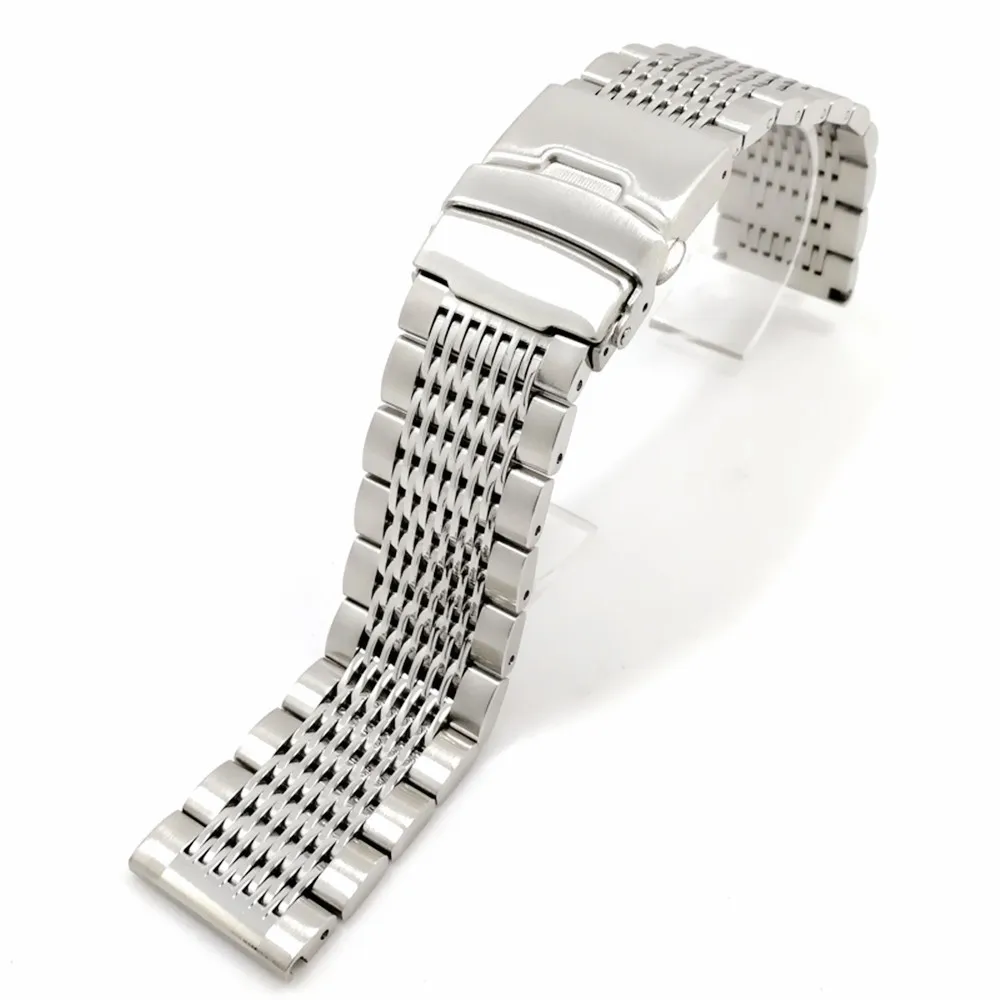20/22/24mm HQ Shark Mesh Silver Black Stainless Steel Watchband Replacement Bracelet Men Folding Clasp Safety Watch Band Strap