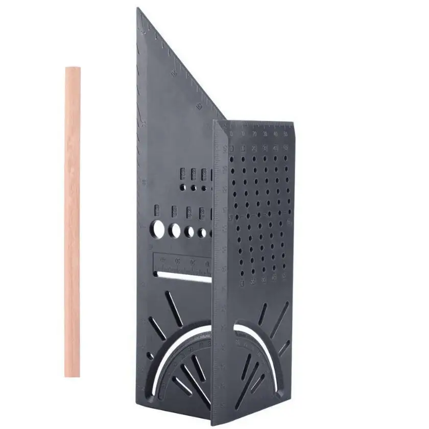Black with pen Новое поступление деревообрабатывающий манометр линейка 3D Mitre угол измерения квадратный измерительный инструмент 45 градусов и 90 градусов с плотником карандаш - Цвет: Black with pen