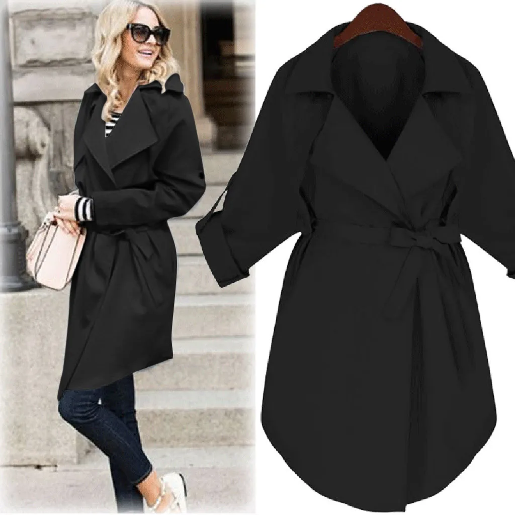 Женский Длинный Тренч SAGACE однотонный свободный с поясом на талии повседневная