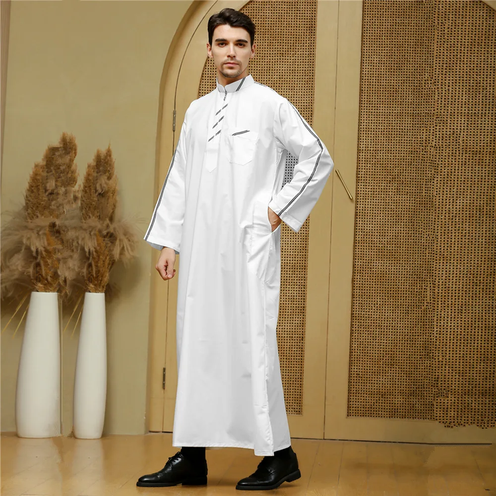 

6Colors Men Jubba Thobe Muslim Fashion Shirt Saudi Arabia Kaftan Pakistan Long Sleeve Abaya Robes Casual Blouse Islamic Clothing