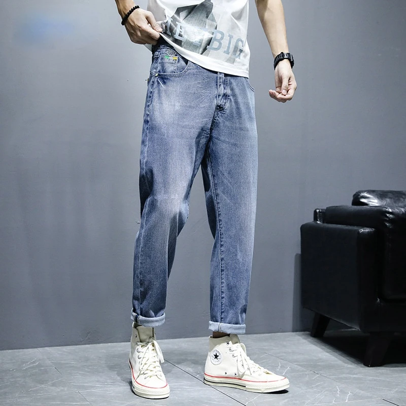 

Men Jeans Fashion Trendy Pencil Pant Summer Lightweight Men Fashion Brand Stretch Straight Trousers Youth Ankle Length Pants Men