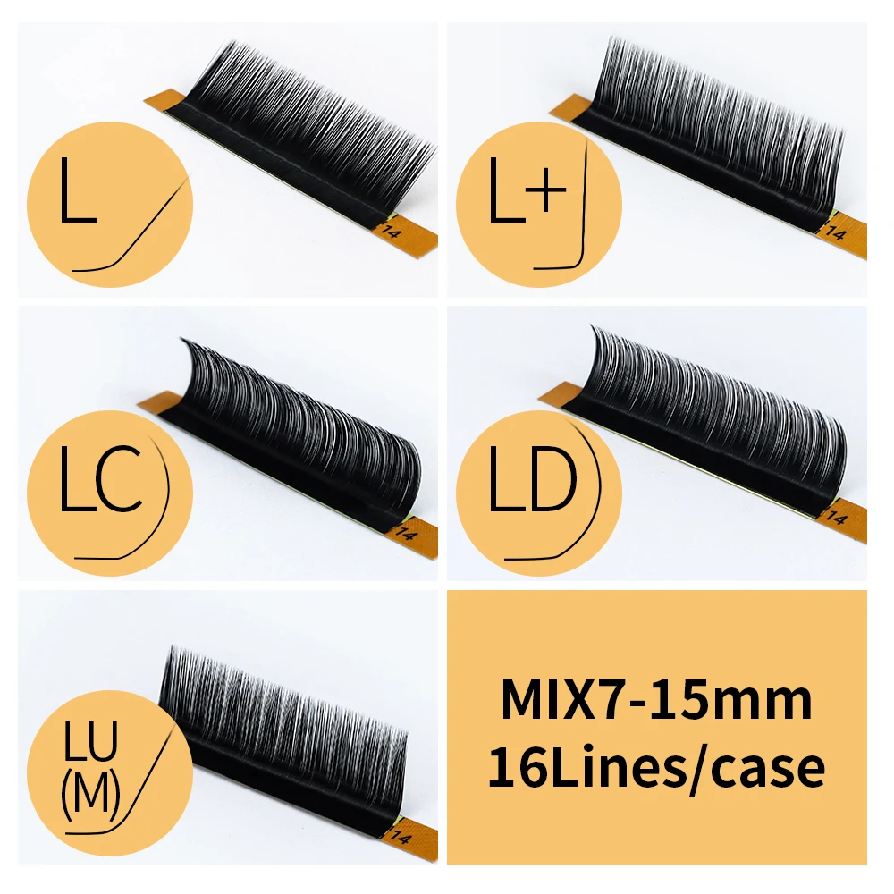 

L/L+/LC/LD/LU(M)/N Curl 7~15mm MIX 16rows/case Mink Eyelash Extension,L Individual Eyelashes,L Lashes,L False Eyelashes