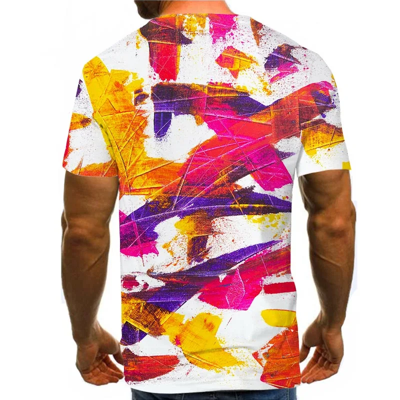 

Men Graphic T Shirts Round Neck 3D Print Short Sleeve Daily Tops Pink Color Tees