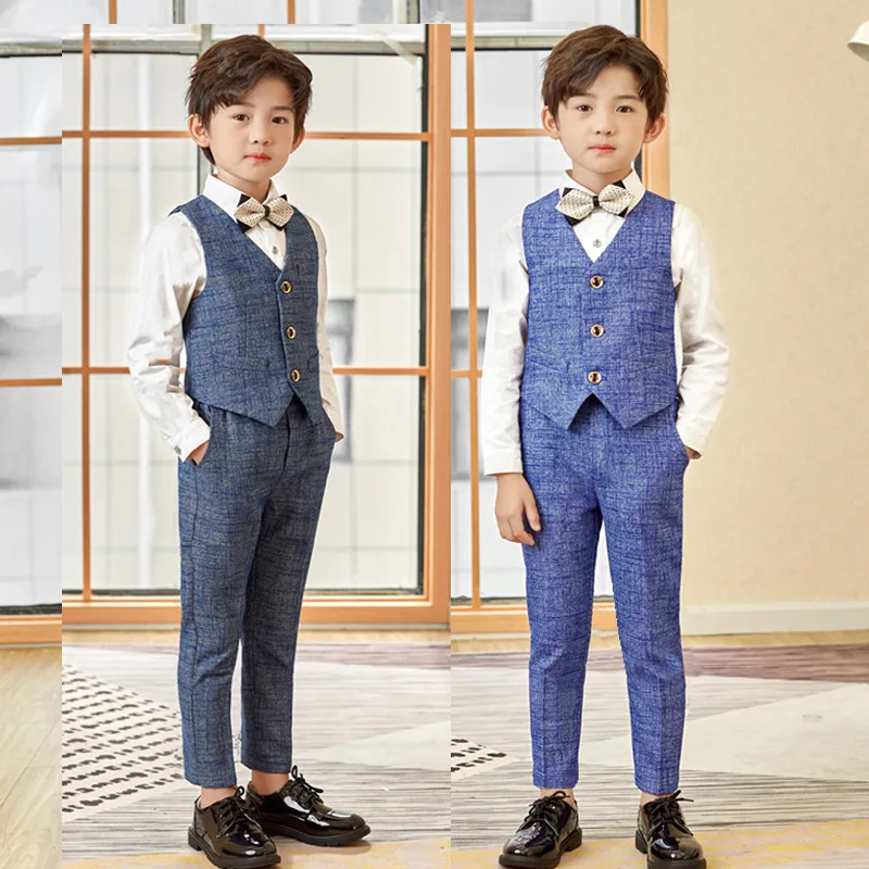 Spring Autumn Teenage Boys Suits Weddings Blazers Pants Children Party Clothes Plaid Kids School Costume Gentlemen Clothing Sets