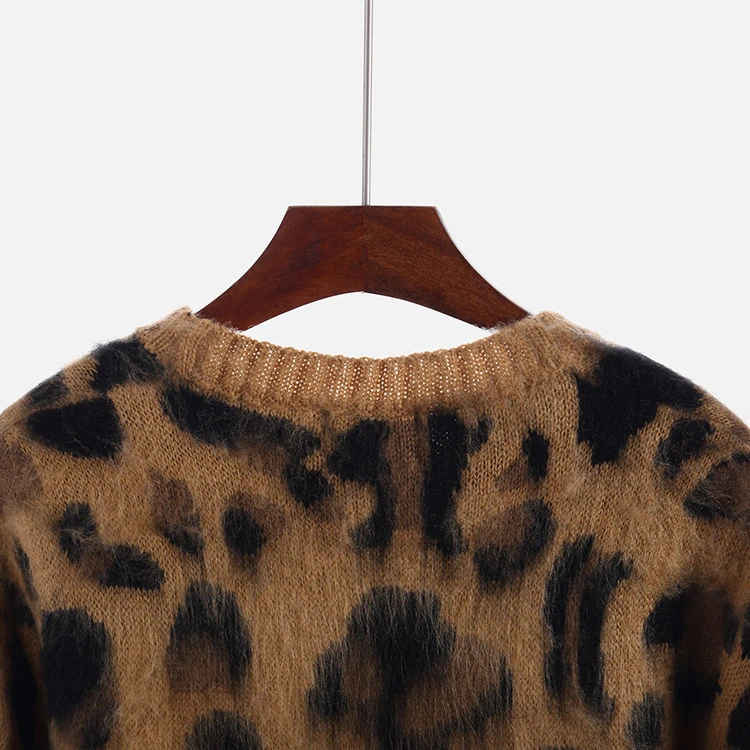 Кашемировый свитер с леопардовым принтом Женский пуловер мохер корейский