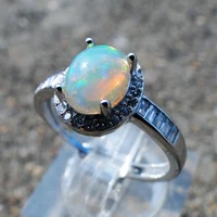 ethiopia natural opal jewelry with multicolor opal 925 sterling silver ring wedding women rings