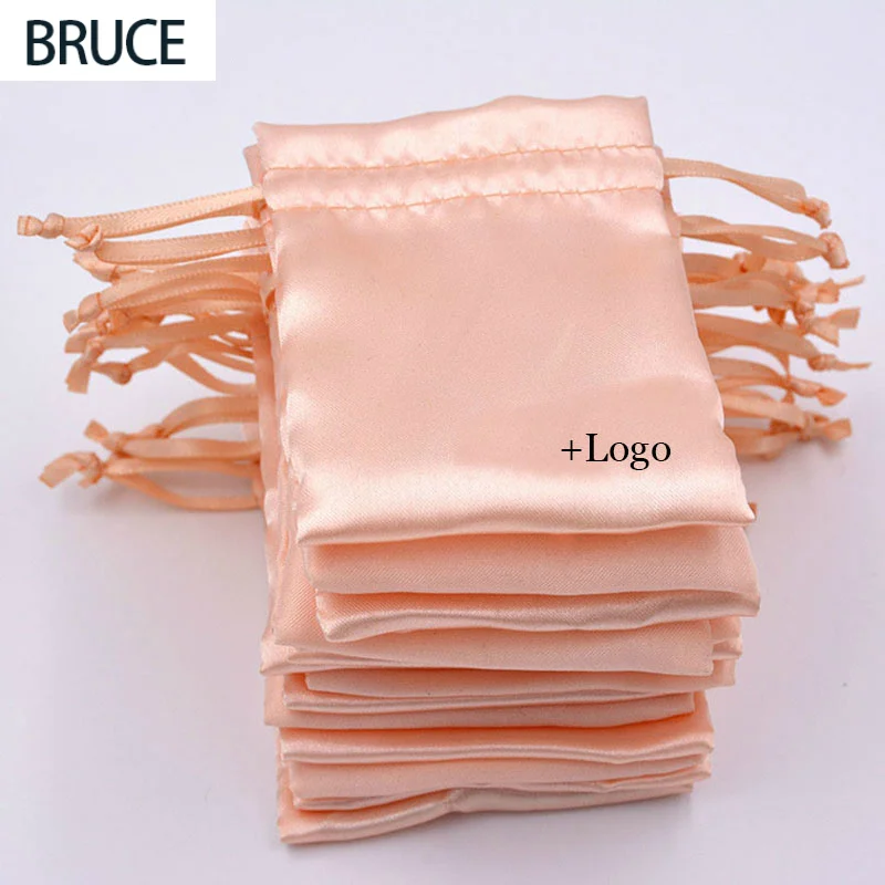 

Satin Drawstring Pouch High Grade Champagne Silk Jewelry Bag Necklace Bead Storage Gift Wrapping Sachet Soft Print Logo 50PCS