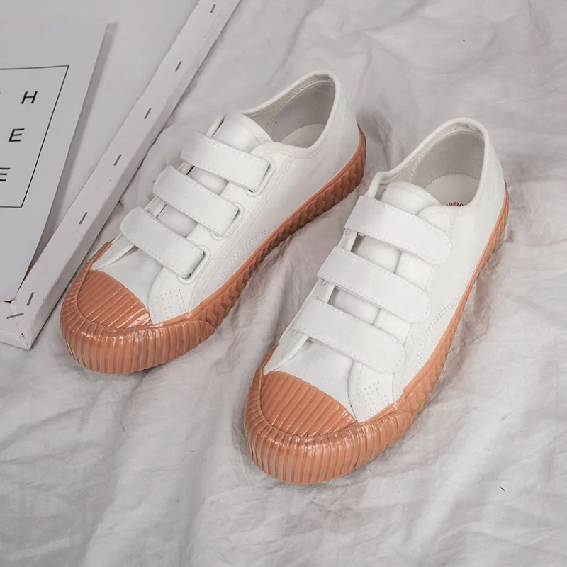

Women Biscuit Shoes Canvas Cloth Sneakers Solid Color 35-40 All Match Casual Shoes Hook Loop Fastners Flat Heel Good Quality