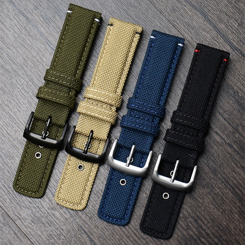 20mm Canvas + leather bottom watchband black armygreen khaki nylon watch strap for Citizen AW5005 AW1365 men's wrist bracelet