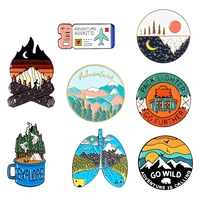 outdoors mountain starry night enamel pin custom wild camping hiking brooches badge for bag lapel clothes adventure jewelry gift