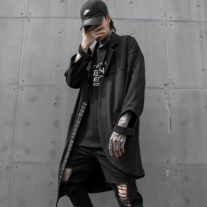 Тренч Una Reta для мужчин, новинка, Harajuku, ветровка с заклепками, пальто, мужская повседневная верхняя одежда в стиле хип-хоп, уличная куртка с капюшоном