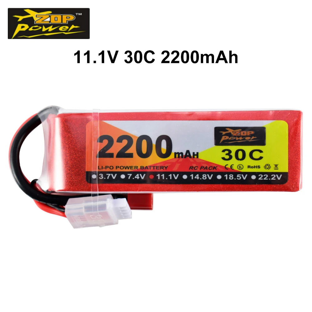 

High Quality ZOP Power 11.1V 30C 2200mAh 3S Lipo Battery T Deans Plug For RC Quadcopter Car Airplane Aircraft