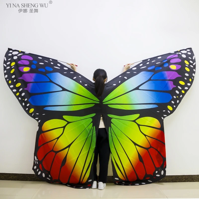 

Шаль из мягкой ткани с крыльями бабочки, женский аксессуар для костюма феи, голубого и оранжевого цветов