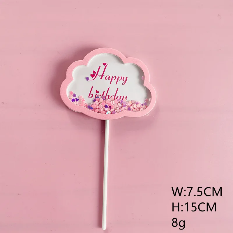 

Colored Flowers Happy Birthday Cake Topper Golden Acrylic Birthday Party Dessert Decoration For Baby Shower Baking Supplies