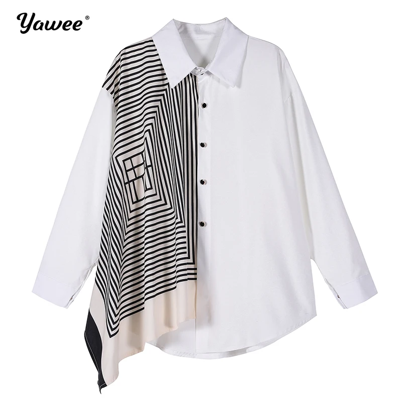 

Autumn New Shirt European White Long Sleeve Shirt Women All-match Fashion 2020 striped Turn-down Collar Blusas Cardigan