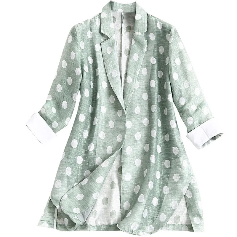 

New Spring summer Female Breathable leisure Linen Blazer Femenino Ladies Blazer Women Green Dot Linen Blazers And Jackets