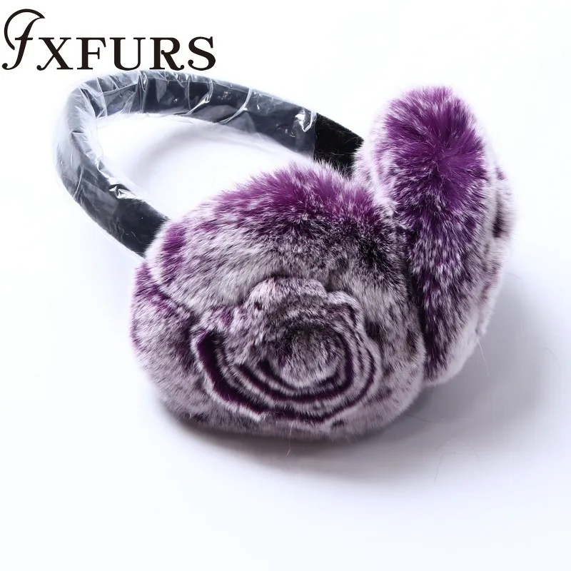 ZDFURS* зимние наушники с натуральным кроличьим мехом, теплые наушники, прекрасная роза, ушные сережки, русские женские, из натурального меха, плюшевые наушники, натуральный мех - Цвет: purple snow top