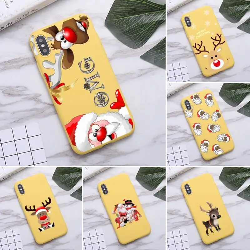 

USAKPGRT Christmas cartoon Reindeer Phone Case for iPhone 11 Pro Max X XR XS 8 7 6s Plus Candy yellow Silicone Cases