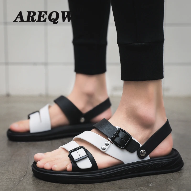 

Мужские шлепанцы, Новинка лета 2021, уличные повседневные модные пляжные сандалии, трендовая внешняя одежда, сандалии