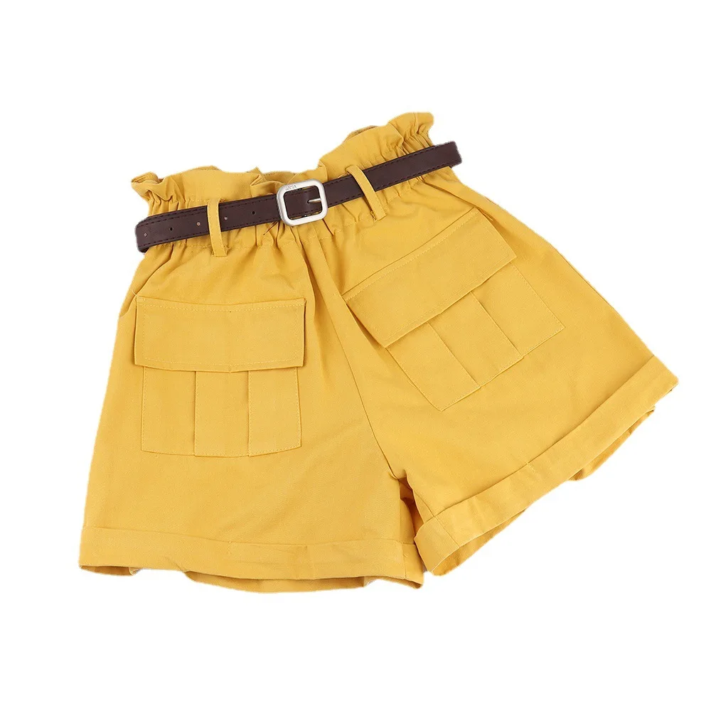 

Double Pocket High Waist Tooling Wide Leg Pants 2021 Summer Loose and Thin A-line Casual Shorts with Belt
