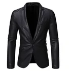 Мужской кожаный пиджак, приталенный деловой пиджак, осень 2021