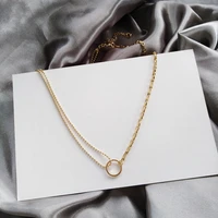 titanium with 18k gold double chian geo necklace women stainless steel jewelry runway gown hiphop rare glam japan korean fashion