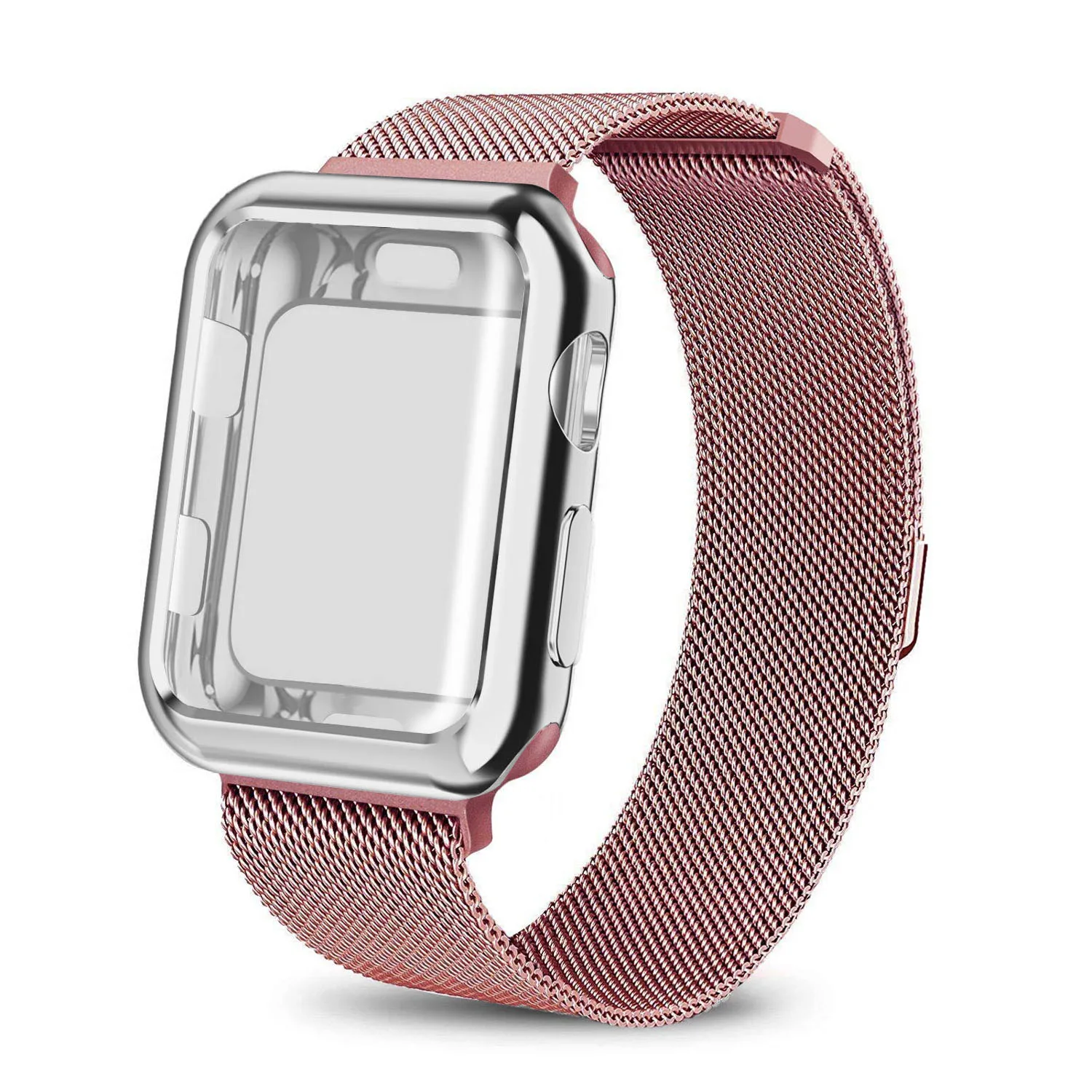 Миланская петля, ремешок из нержавеющей стали+ чехол для Apple Watch, 40 мм, 44 мм, 38 мм, 42 мм, защита экрана, спортивный браслет для iWatch - Цвет ремешка: Powder white