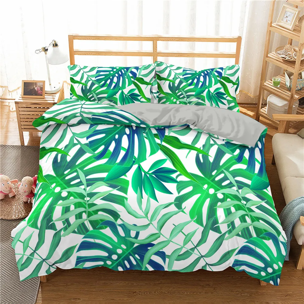 

Duvet Cover Set Green Plant Bedding Set Tropical 3D Leaves Printed Bedspread With Pillowcase Luxury Bed Set Microfiber Fabric