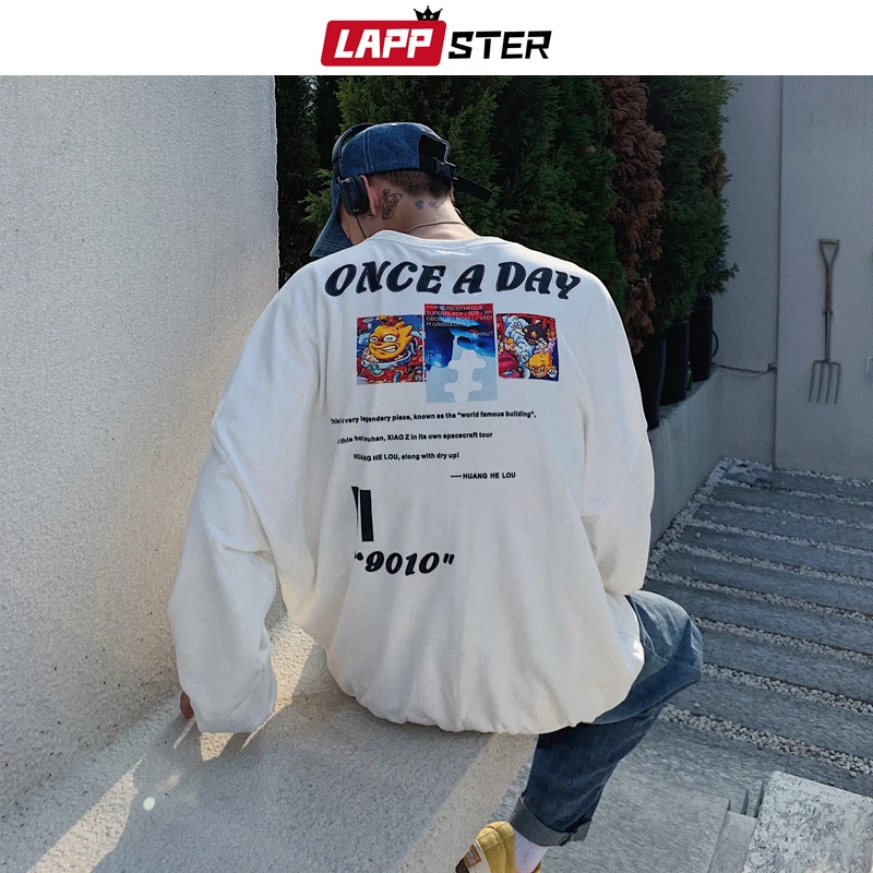 LAPPSTER Мужская Уличная толстовка с забавным принтом, Толстовки, Толстовки, негабаритных мужчин s Harajuku, хип-хоп худи, корейский стиль, белая толстовка