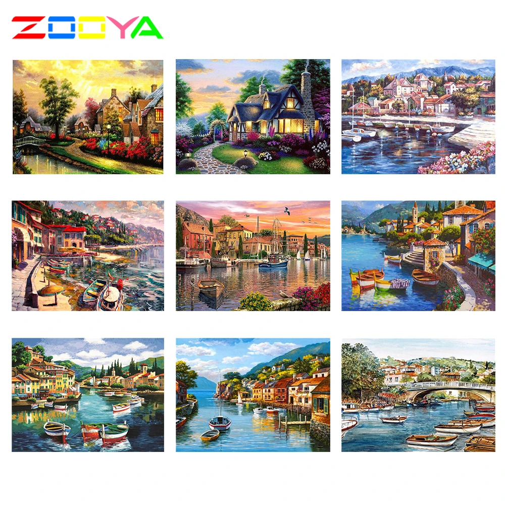 ZOOYA алмазная живопись полноразмерная картина в виде заката пейзаж вышивка