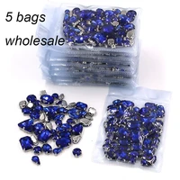 new clothing accessories wholesale 5 bags mixed shape glass crystal sliver base royal blue rhinestones diy wedding dress