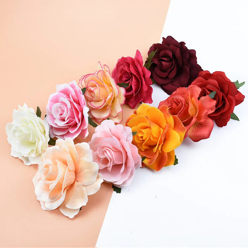 

10CM 50 Pcs Artificial rose heads Home decoration accessories Diy Decorative flowers wreaths Headwear Wedding festival candy box