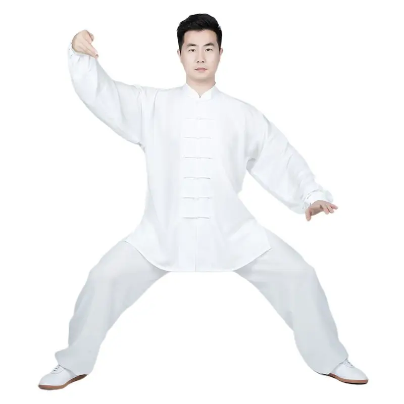

Unisex Chinese Traditional Tai Chi Uniform Faux Linen Long Sleeves Morning Exercises Kung Fu Clothing Martial Arts Wear