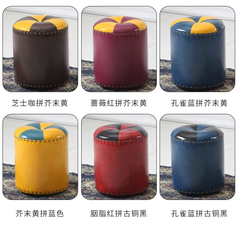 Роскошный кожаный диван круглый табурет американская гостиная примерочная