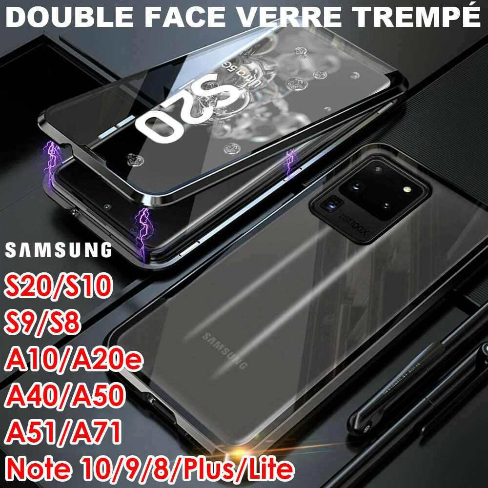 

Housse Coque Magntique Verre Tremp ECRAN+DOS For Samsung S20/Ultra/Plus/S10/S9/S8