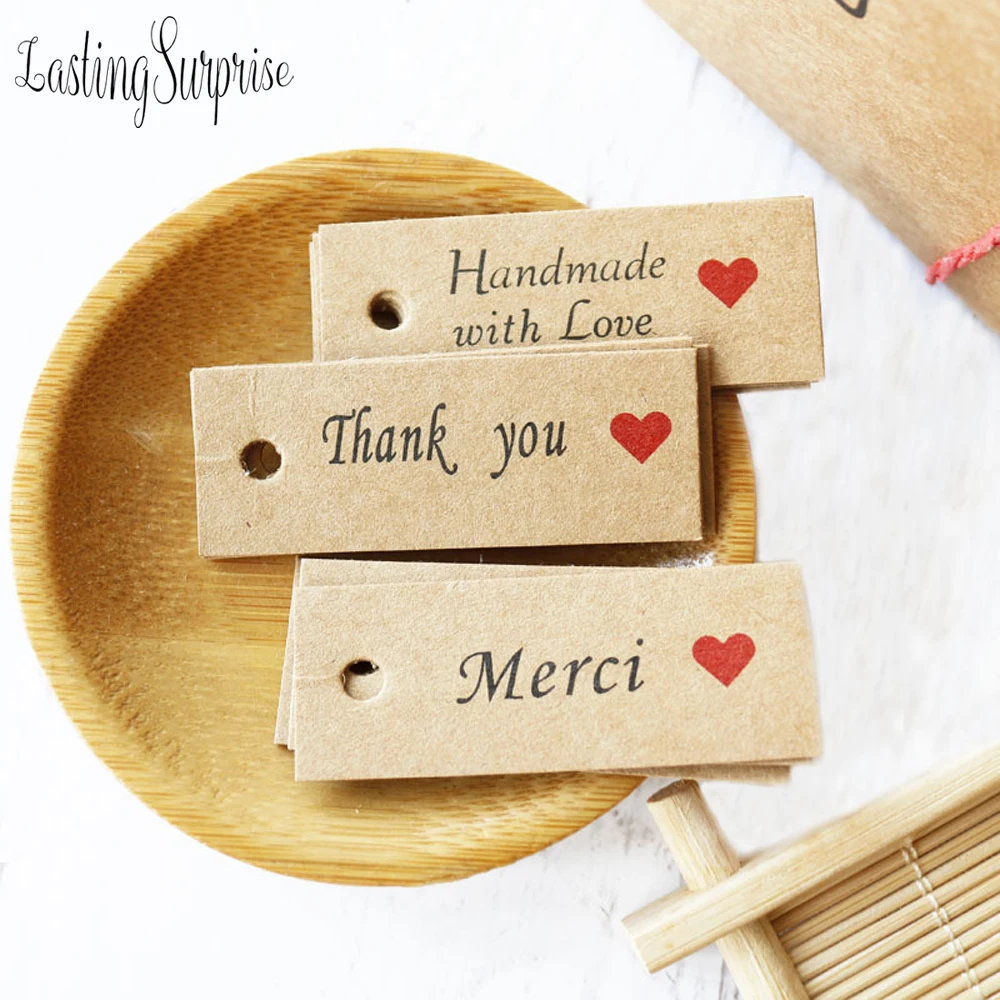 100 шт./лот упаковочные бирки ручной работы подвесные из крафт бумаги спасибо