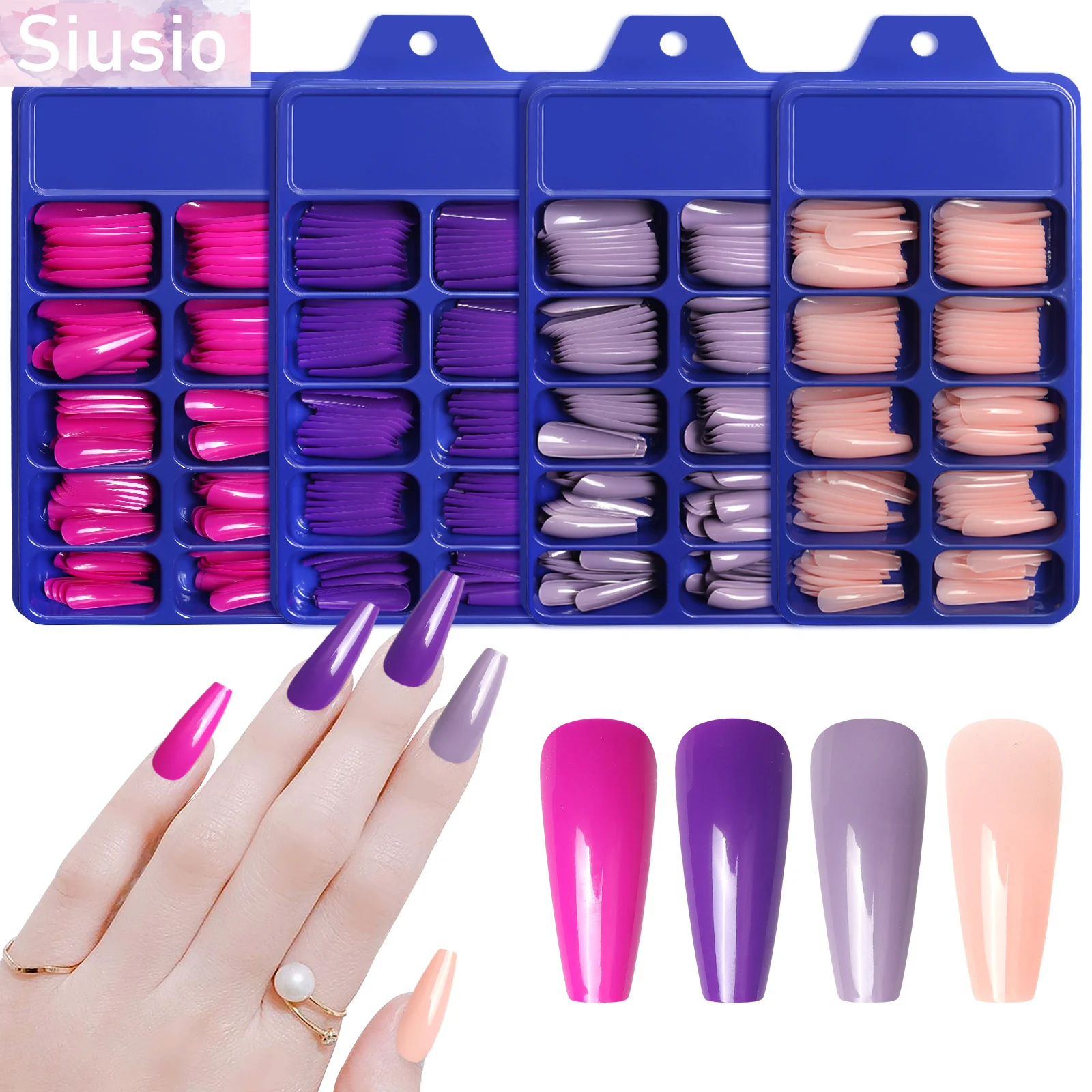 

100Pcs Fake Nail Coffin Long Ballerina Professional With Designs Press On Nails Candy Pink DIY Manicure Decor For Women Nail Art