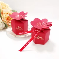 100pcs pink flower petal wedding candy packaging box european red gift hexagonal petal boxes just for you flat bottom pouch
