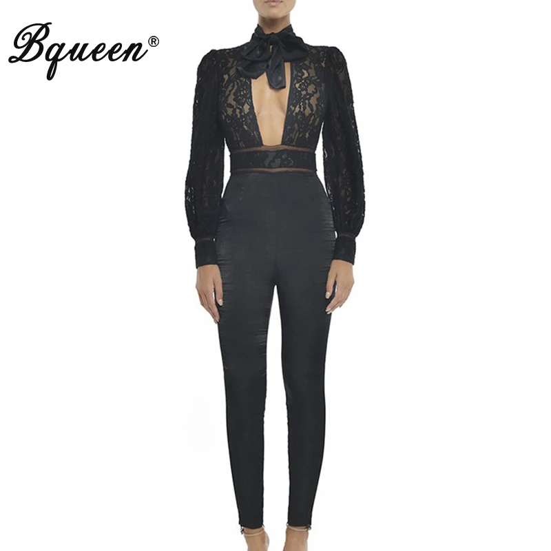 Женский кружевной комбинезон Bqueen элегантный с длинным рукавом и открытой спиной