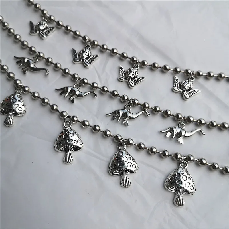 

2021 Fashion Goth Harajuku Cute Animal Pendant Stainless Steel Beads Short Neck Chain Choker Necklace For Women Men Punk Jewelry